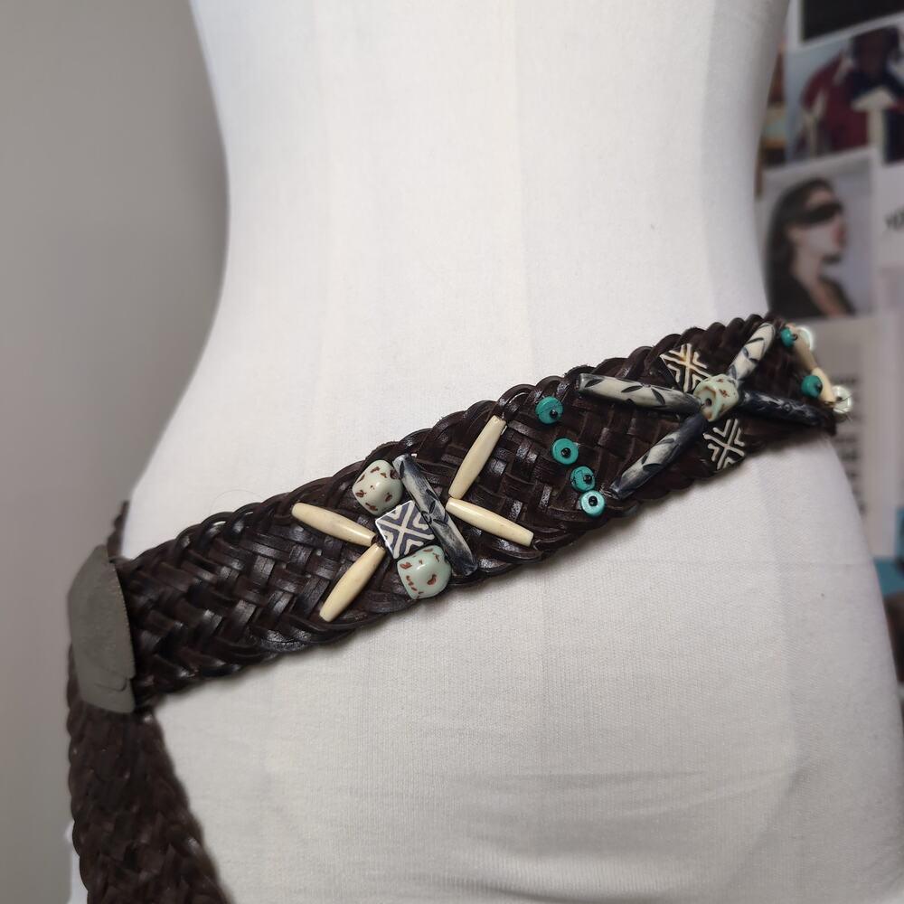 Braided Leather Western Beaded Belt